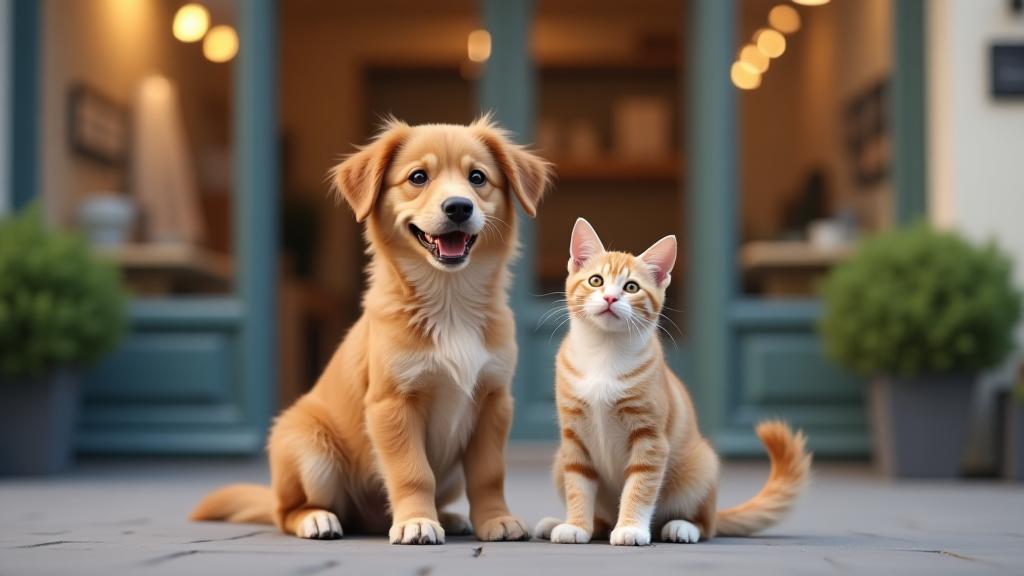 Chien et chat heureux à Paris, devant la clinique.